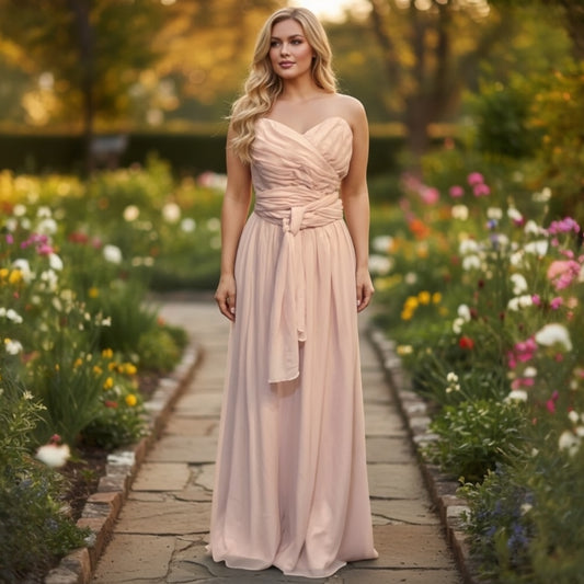 FM26-026 Elegant Strapless Pink Gown Plus Size