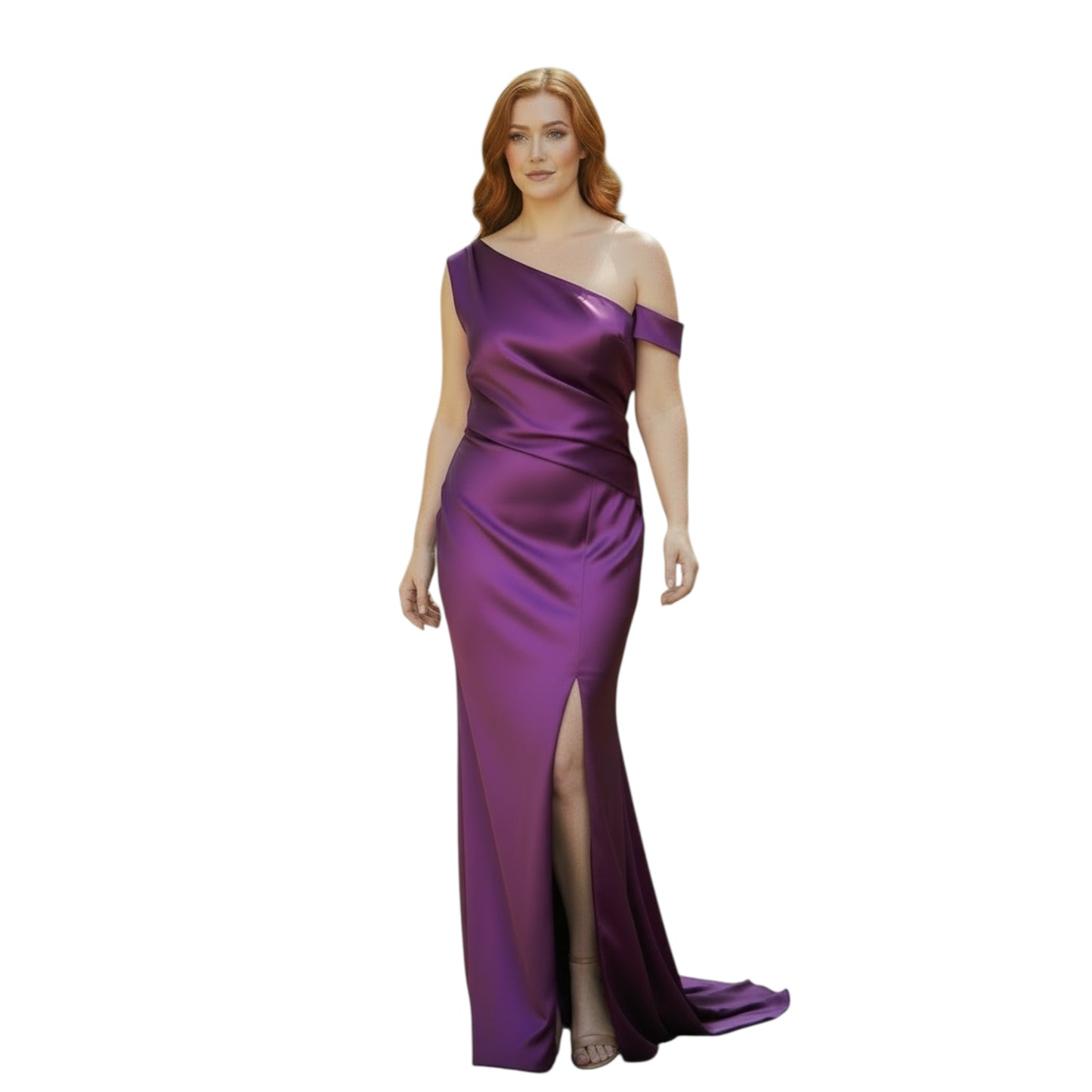 Elegant Purple One-Shoulder Evening Gown Plus Size