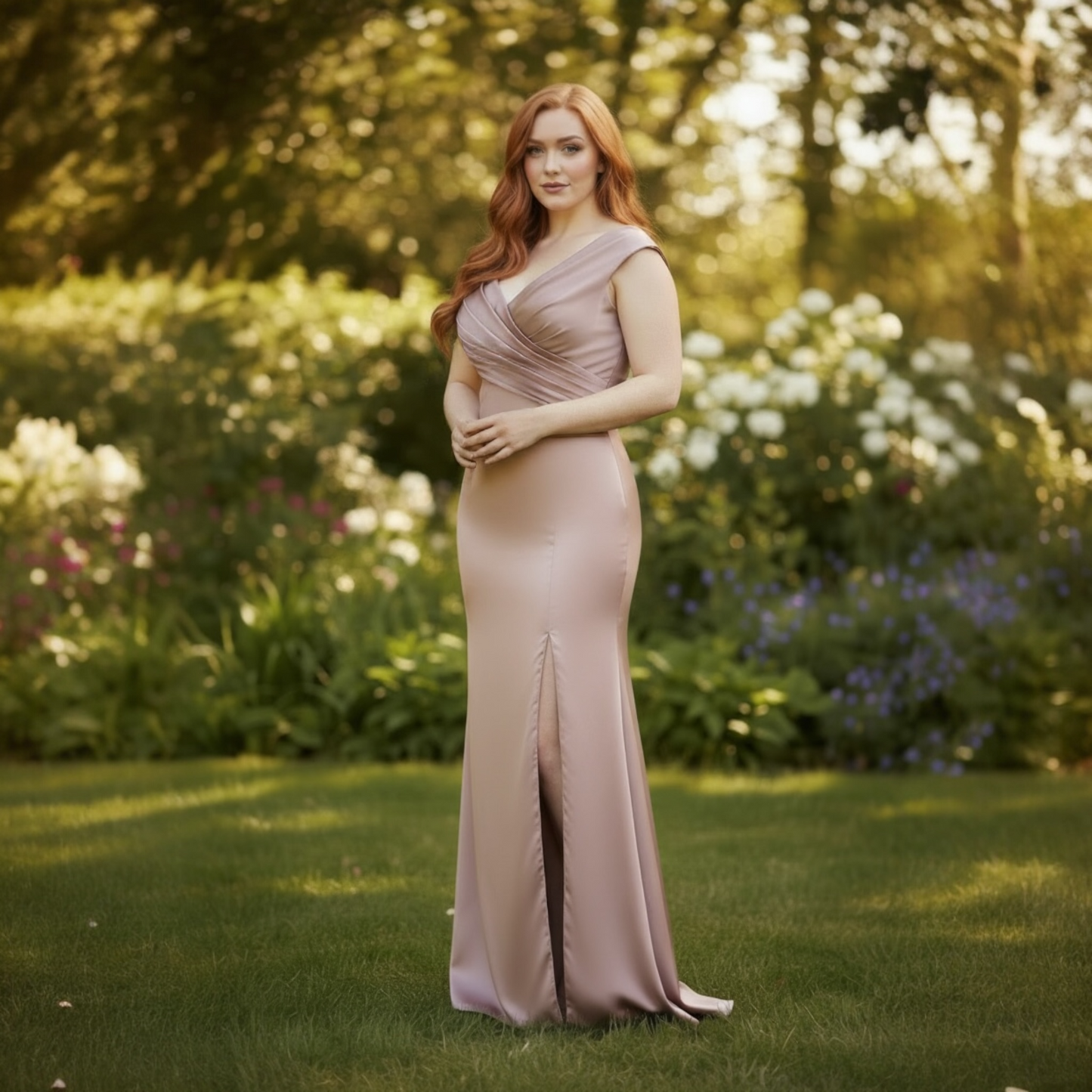 FM26-019 Sophisticated Mauve Maxi Prom Dress, Plus Size