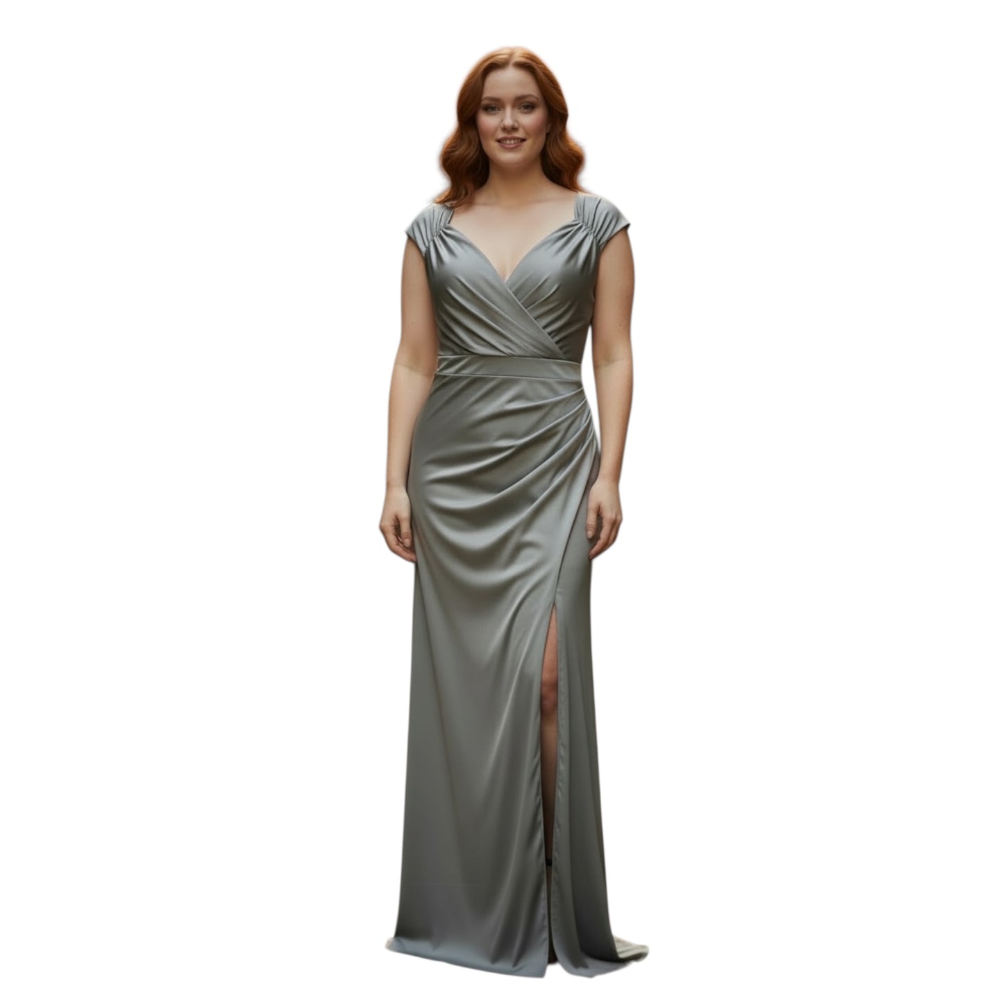 FM26-003 Sophisticated Silver Maxi Dress Plus Size