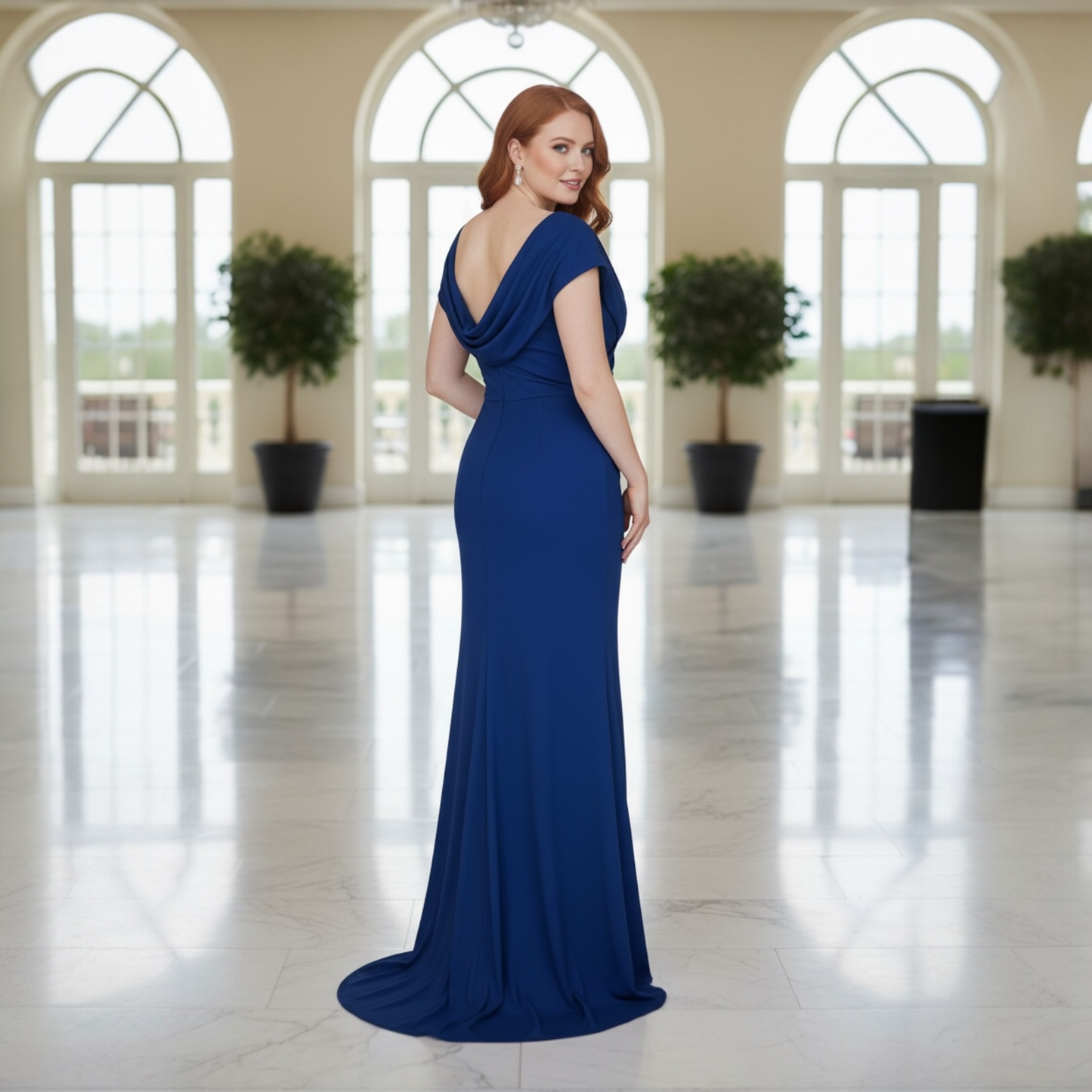 FM26-001 Chic Royal Blue Maxi Dress, Plus Size Prom Dress