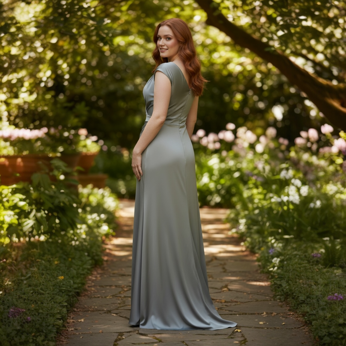 FM26-003 Sophisticated Silver Maxi Dress Plus Size