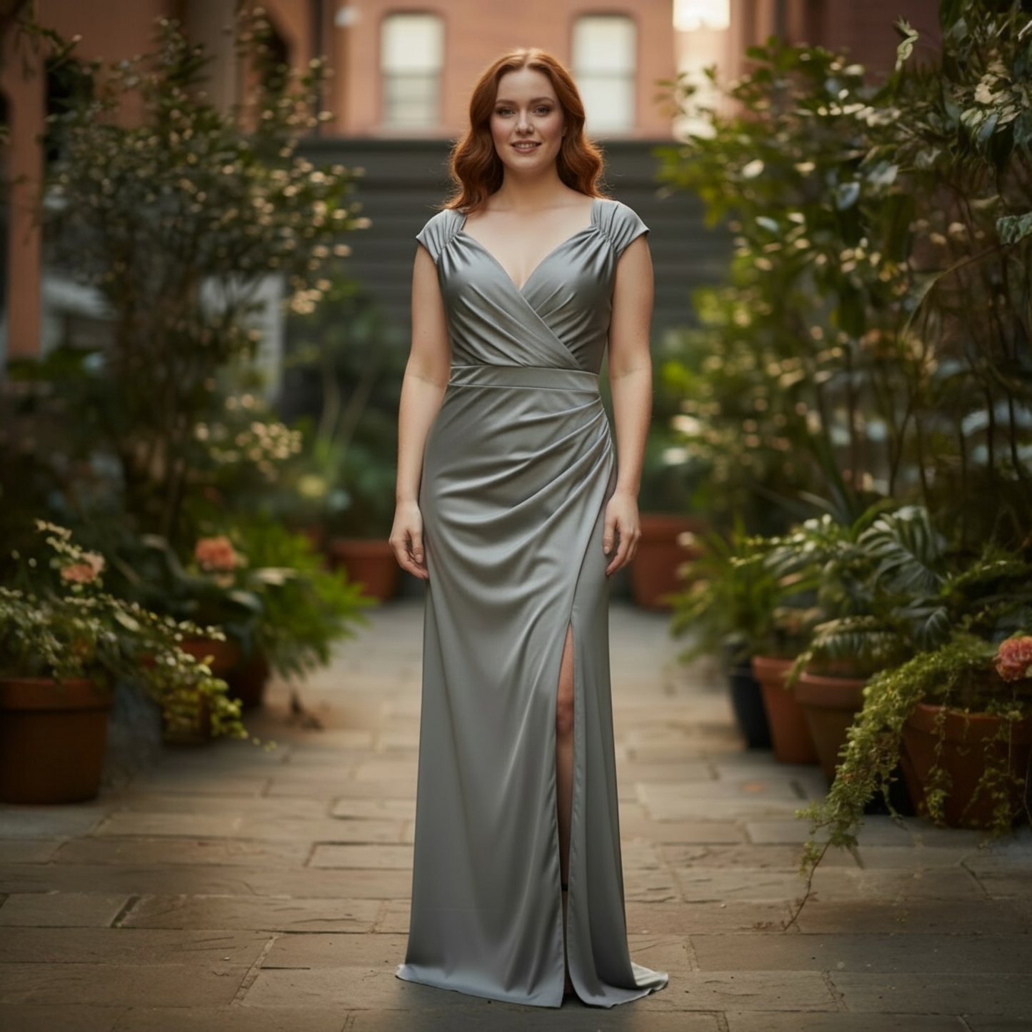 FM26-003 Sophisticated Silver Maxi Dress Plus Size