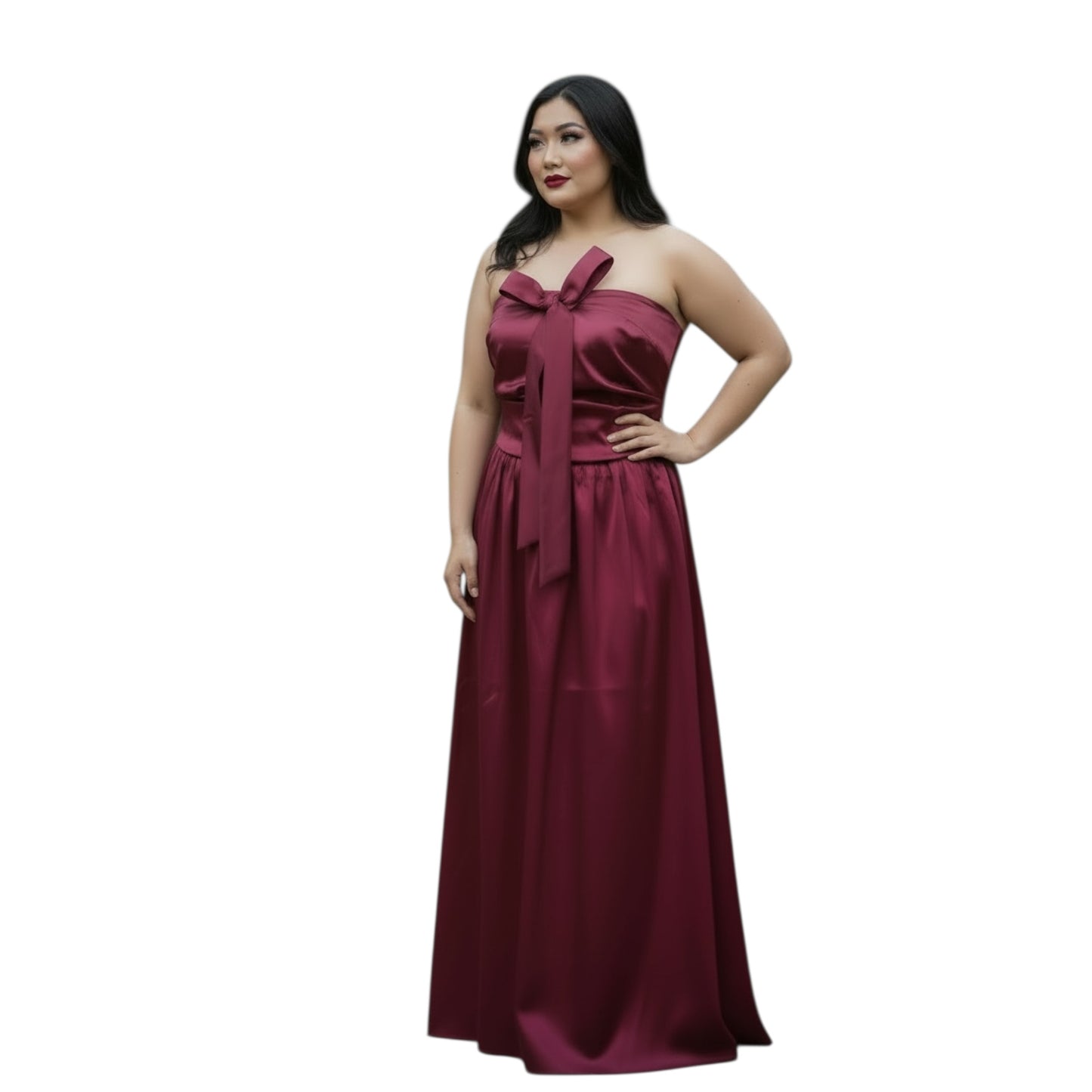 FM26-025 Elegant Burgundy A-line Halter Dress Plus Size
