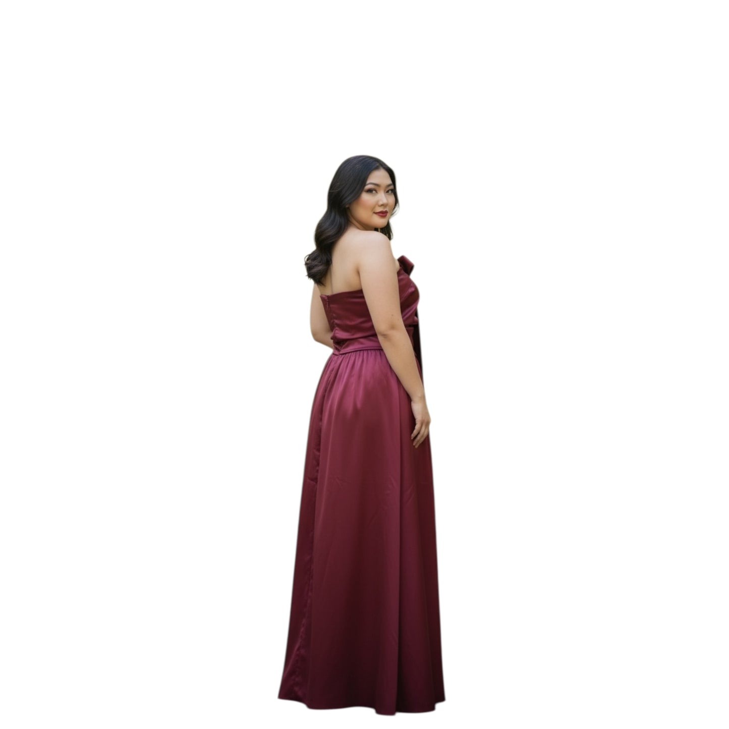 FM26-025 Elegant Burgundy A-line Halter Dress Plus Size