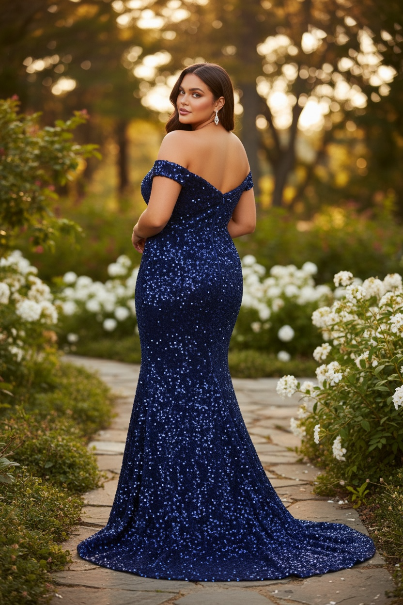 FM26-05 Plus Size Prom Dress Sequin Maxi Gown - Red