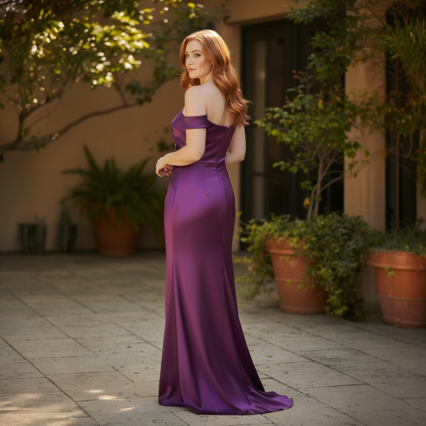 Elegant Purple One-Shoulder Evening Gown Plus Size