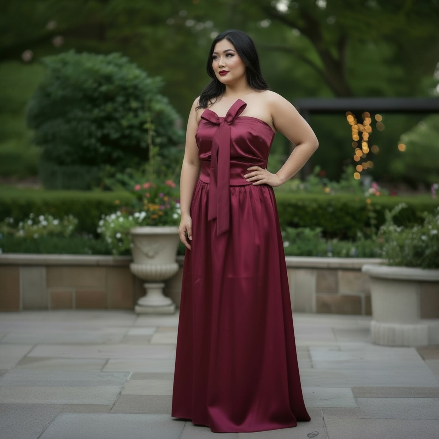 FM26-025 Elegant Burgundy A-line Halter Dress Plus Size