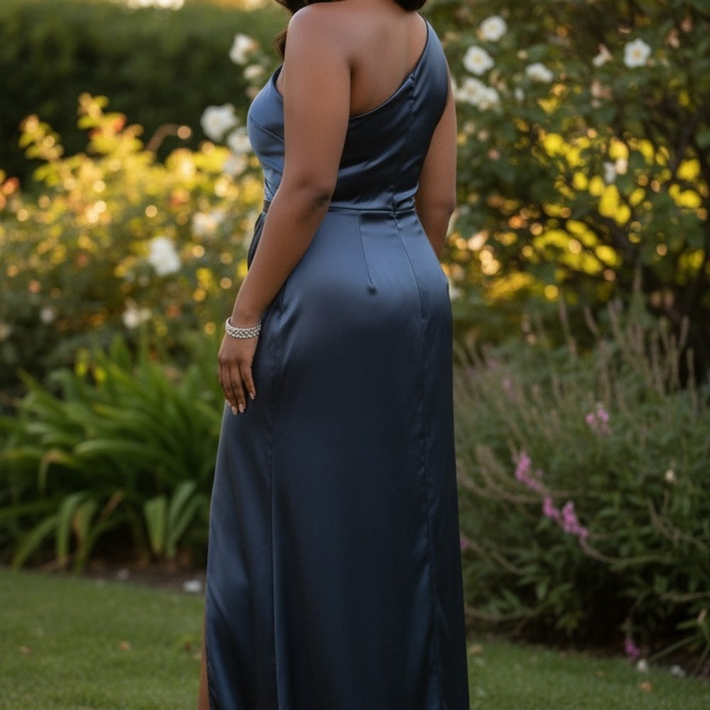 Plus Size Prom Dress Elegant Navy One-Shoulder Dress Size 1X