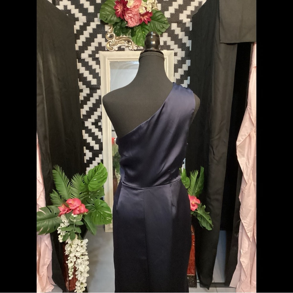 Plus Size Prom Dress Elegant Navy One-Shoulder Dress Size 1X