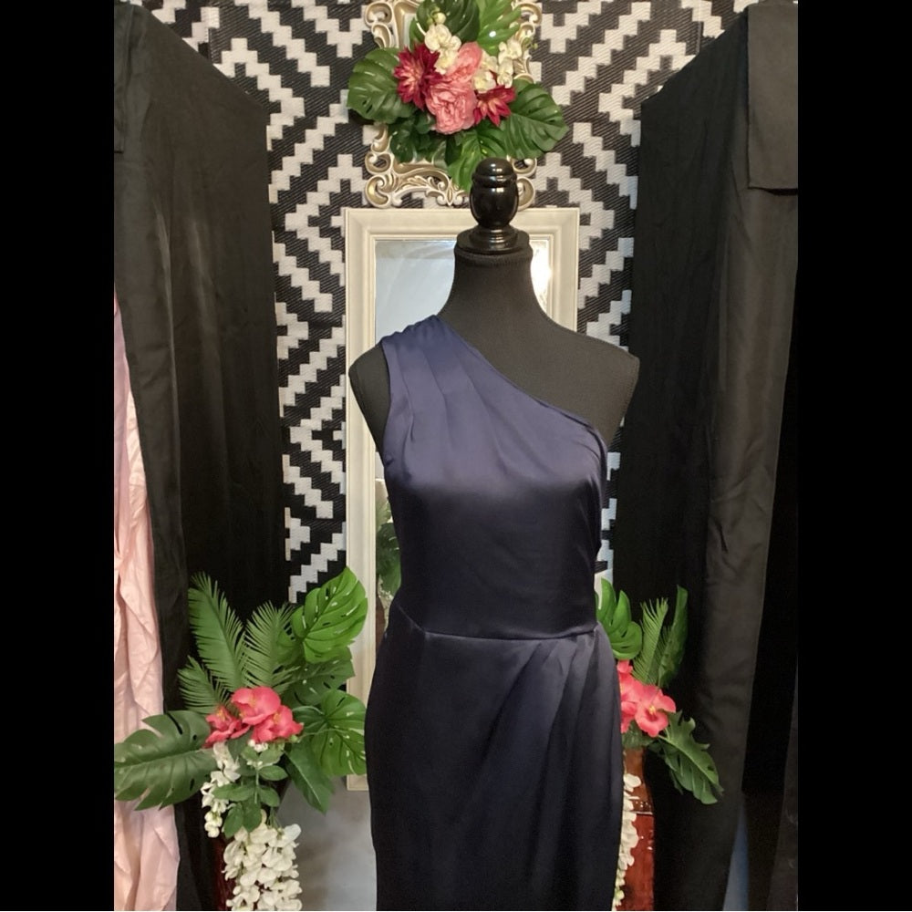 Plus Size Prom Dress Elegant Navy One-Shoulder Dress Size 1X